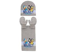 Disney Ensemble d'hiver 3 pièces avec bonnet, écharpe et gants Mickey Mouse et ses amis pour enfants, gris, 24 mois