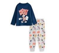 Disney Ensemble Pyjama Mickey Mouse pour garçon, Bleu Marine et Gris, Manches Longues et Jambes Longues | Vêtements de Nuit Classiques Confortables pour Enfants