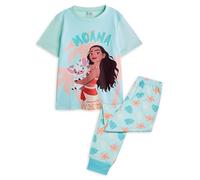 Disney Ensemble pyjama Moana pour filles | Haut à manches courtes et bas de pyjama à manches longues avec personnage Moana & Pua pour enfants en Bleu | Vêtements de nuit imprimés feuilles pour enfants