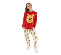Disney Ensemble Pyjama Winnie l'ourson Rouge à Manches Longues et Jambes Longues pour Femme | Vêtement de Nuit Douillet en Polaire avec imprimé Ours de Nuit à Motifs pour Un Confort