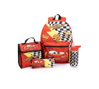 Disney Ensemble sac à dos Cars Flash McQueen rouge 4 pièces | Sac à dos scolaire garçon avec sac à goûter, trousse et gourde | Produits dérivés