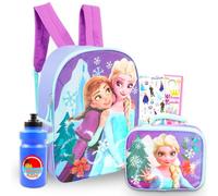 Disney Ensemble sac à dos et sac à déjeuner La Reine des Neiges avec sac d'école Elsa et Anna de 40,6 cm, boîte à déjeuner, bouteille d'eau, autocollants, plus | Sac à dos et boîte à déjeuner La Reine