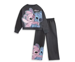 Disney Ensemble sweat-shirt et jogging gris foncé Lilo & Stitch pour enfants | Haut à manches longues et col rond avec imprimé dessin animé | Vêtement d'intérieur confortable pour jouer
