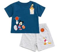 Disney Ensemble t-shirt et short pour bébé et enfant de 0 à 3 mois, bleu marine, gris, Mickey, 3-6 mois