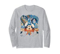 Disney Fantasia Mickey Mouse Sorcerer’s Apprentice Retro Manche Longue, Unisexe pour adultes, Gris Chiné, S
