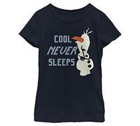 Disney Frozen 2 Olaf Never Sleeps Girl's Solid Crew Tee, Navy Blue, Small