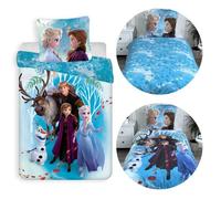 DISNEY Frozen Bleue DOUBLE FACE, literie pour enfants avec fermeture éclair, 100% COTON 160x200+70x80 cm OEKO-TEX
