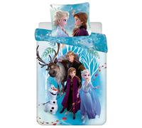 Disney Frozen Bleue Double Face, literie pour Enfants avec Fermeture éclair, 100% Coton 160x200+70x80 cm Oeko-TEX (E)