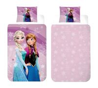 Disney Frozen Parure de Lit Réversible pour Bébés et Tout-Petits | Housse de Couette Junior 100 × 135 cm + Taie d’Oreiller 40 × 60 cm | 100% Coton Doux et Respirant | Officielle Disney Elsa et Anna