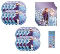 Disney Frozen Princess Elsa Anna Lot de 16 assiettes à dessert, 16 serviettes et 8 feuilles d'autocollants dinosaures