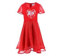 Disney Frozen Robe pour Fille, Robe Manches Courtes Motif Elsa et Anna Scintillant, Tailles 3 a 8 Ans (FR/ES, Âge, 8 Ans, Taille Normale, Rouge)