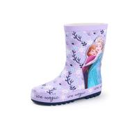 Disney Frozen Bottes de Pluie pour Filles | Bottes de Pluie Enfant avec Personnages Elsa & Anna en Violet | Bottes en Caoutchouc Résistantes à l'Eau avec Imprimé Flocons de Neige et Floral pour Enfant