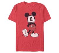 Disney Full Size Mickey Mouse Distressed Look T-Shirt, Rouge chiné, XXL Homme