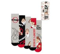 Disney Grumpy Lot de 5 paires de chaussettes pour homme | Chaussettes graphiques grises, noires et rouges avec inscription humoristique ATTENTION, GRUMPY EST ICI | À porter au quotidien