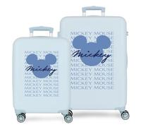 Joumma Disney Have A Good Time Jeu de valises Bleues 55/65 cm Rigide 6 kg Fermeture à Combinaison latérale ABS 6 kg 91L Bagage à Main, Bleu, Talla única, Jeu de valises