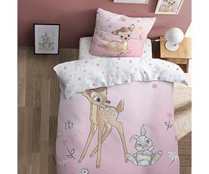 Disney Home Bambi Flowers Parure de lit 100% Coton - Licence Officielle | Housse de Couette 140x200 cm + 1 taie 63x63 cm | Fermeture avec rabat | Chambre enfant, lit 1 place | Certification Oeko-Tex