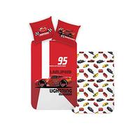 Disney Home Cars Parure de lit réversible pour Enfant 135 x 200 cm, taie d'oreiller 80 x 80 cm, Lightning McQueen, Parure de lit 2 pièces Cars en Coton renforcé Super Doux et agréable sur la Peau