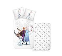 Disney Home Frozen Parure de lit réversible pour Enfant 135 x 200 cm - Taie d'oreiller 80 x 80 cm 2 pièces Elsa, Anna, Kristoff et Olaf Parure de lit Douce et agréable sur la Peau, 100% Coton