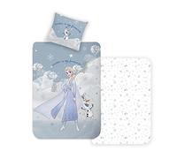 Disney Home Frozen Parure de lit réversible pour Enfant 135 x 200 cm - Taie d'oreiller 80 x 80 cm - 2 pièces - La Reine des Neiges Elsa et Olaf - Douce et agréable sur la Peau - 100% Coton renforcé