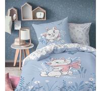 Disney Home Les ARISTOCHATS Spring Parure de lit Enfant 1 Personne | 100% Coton | Oeko-TEX | Housse de Couette 140x200 cm + Taie d'oreiller 63x63 cm | Imprimé Réversible Fille | Bleu