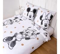 Disney Home Mickey & Minnie Parure de lit 4 pièces avec 2 Housses de Couette 135 x 200 cm et 2 taies d'oreiller 80 x 80 cm - 100% Coton renforcé Super Doux, Doux et agréable sur la Peau