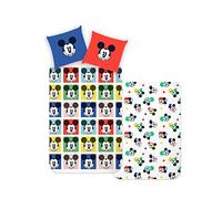 Disney Home Mickey Parure de lit réversible pour Enfant 135 x 200 cm - Taie d'oreiller 80 x 80 cm - 100% Coton renforcé Super Doux - Parure de lit 2 pièces Mickey - Douce et agréable sur la Peau