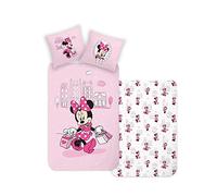 Disney Home Minnie Parure de lit réversible pour Enfant 135x200 cm + taie d'oreiller 80x80 cm, Minnie Mouse, Parure de lit 2 pièces, Super Douce 100% Coton renforcé Doux et agréable sur la Peau