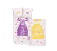 Disney Home Princess Parure de lit pour Enfant - Princesse Belle et Raiponce - Réversible avec Fermeture hôtel - 100% Coton renforcé - 2 pièces - Housse de Couette 140x200 cm Taie d'oreiller 60x70 cm