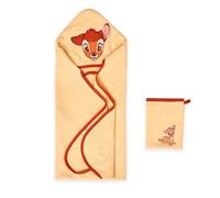 Disney Home Set 2 pièces Serviette de Bain à Capuche Bambi,pour bébé/jusqu'à 5 Ans, Doux,très,Absorbant,certifié Oeko-TEX,1 Serviette 80x80 cm,1 Gant de Toilette 15x20cm