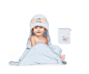 Disney Home Set 2 pièces Serviette de Bain à Capuche Dumbo,pour bébé/jusqu'à 5 Ans, Doux,très,Absorbant,certifié Oeko-TEX,1 Serviette 80x80cm,1 Gant de Toilette 15x20cm