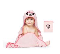 Disney Home Set 2 pièces Serviette de Bain à Capuche Minnie Mouse,pour bébé/jusqu'à 5 Ans,très, Absorbant,certifié Oeko-TEX,1 Serviette 80x80cm,1 Gant de Toilette 15x20cm