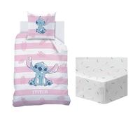Disney Home Stitch Parure de Lit et Drap Housse Enfant | 100% Coton | Oeko-TEX | Housse de Couette 140x200cm + 1 Taie d'oreiller 63x63cm + 1 Drap Housse 90x190cm | Imprimé Fille (Rose)