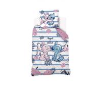 DISNEY - Housse de couette Disney Angel & Stitch 140x200 cm + 1 Taie d'oreiller 63x63 cm - 100% Coton Popeline - Rose