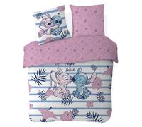Disney - Housse de Couette Disney Angel & Stitch 200x200 cm + 2 Taies d'oreiller 63x63 cm - 100% Coton - Rose
