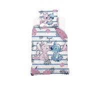 DISNEY - Housse de couette Disney Angel & Stitch 140x200 cm + 1 taie d'oreiller 63x63 cm - 100% coton - Rose