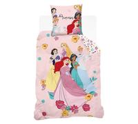Disney - Housse de Couette Princesses - 140x200 cm + 1 taie d'oreiller - 100% Coton - Beige