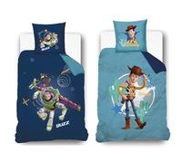 Disney - Housse de Couette réversible Toy Story - Recto Buzz l'éclair - Verso Woody - 140x200 cm + 1 taie d'oreiller - 100% Coton - Bleu