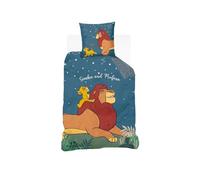 Disney - Housse de Couette Roi Lion Simba et Mufasa - 140x200 cm + 1 taie d'oreiller - Brille dans Le Noir - 100% Coton - Bleu Marine
