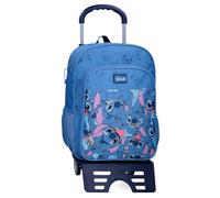 Disney Joumma Bags Happy Stitch Sacs à dos scolaires, sacs à dos pour enfants, avec pompon décoratif, plusieurs compartiments, bleu, Sac à dos 40 + chariot