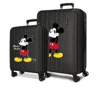Disney Joumma Mickey Waiting Set de valises Noir 55/65 cm Rigide 6,8 kg Serrure TSA intégrée ABS 6,8 kg 109L Extensible Bagage Cabine