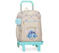 Disney Joumma Stitch Cuddle Me Happy Sac à dos en polyester, bretelles larges et réglables qui s'adaptent parfaitement au dos, beige, Taille unique, Sac à dos 38 + trolley