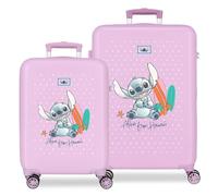 Disney Joumma Stitch from Hawaii Lilas Set de Bagages 46x65x23 cm Rigide ABS Fermeture à Combinaison Latérale 91L 5.6kg 4 Doubles Roues Bagage à Main
