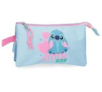 Disney Joumma Stitch Hearts Estuche Triple Bleu 22x12x5 cms Polyester