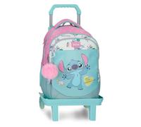 Disney Joumma Stitch Little Destruction Sac à Dos Scolaire Double Compartiment avec Chariot 15.6" inches Vert Turquoise 28x42x14 cm PVC 16.46L