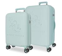 Disney Joumma Traveling with Minnie Set de Valises Bleu Turquoise 44x65x26 cm Rigide ABS Serrure à Combinaison Intégrée 95L 5.8kg 4 Doubles Roues Bagage à Main