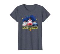 Disney Junior Firebuds Team Work Together T-Shirt, Femme, Bleu Chiné, XS