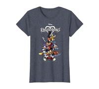 Disney Kingdom Hearts Group Shot Action Pose Logo T-Shirt, Femme, Bleu Chiné, XS
