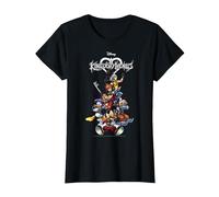 Disney Kingdom Hearts Group Shot Action Pose Logo T-Shirt, Femme, Noir, XS