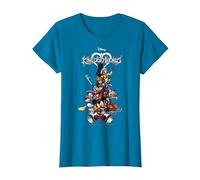 Disney Kingdom Hearts Group Shot Action Pose Logo T-Shirt, Femme, Saphir, XS