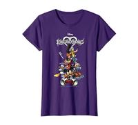 Disney Kingdom Hearts Group Shot Action Pose Logo T-Shirt, Femme, Violet, XS